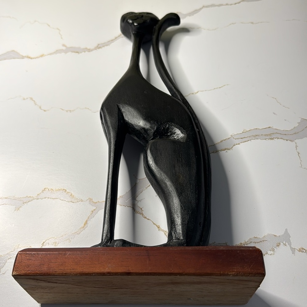 Handcrafted artisan woodentall thin Black Cat Sculpture - Picture 10 of 14